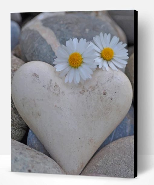 White Flowers And Heart Shape Paint By Number