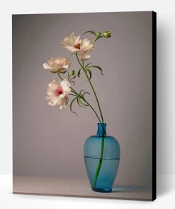 White Flowers In A Blue Vase Paint By Number