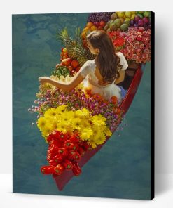 Woman On A Boat Full Of Flowers And Fruits Paint By Number