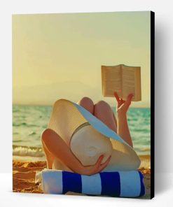 Woman Reading A Book On The Beach Paint By Number