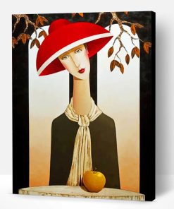 Woman With Red Sunhat Paint By Number