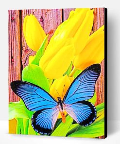 Yellow Tulip And Blue Butterfly Paint By Number