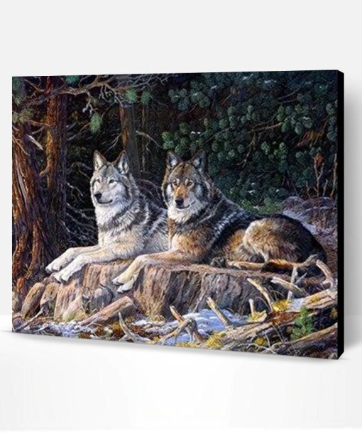 Wolves in Snow Forest Paint By Number