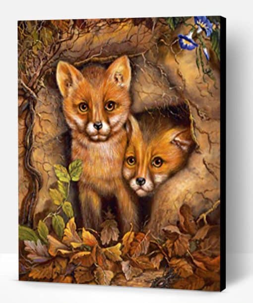 Fox Cubs in Den Paint By Number