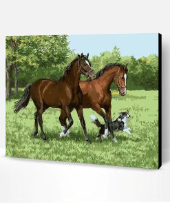 Two Horses and Dog Paint By Number