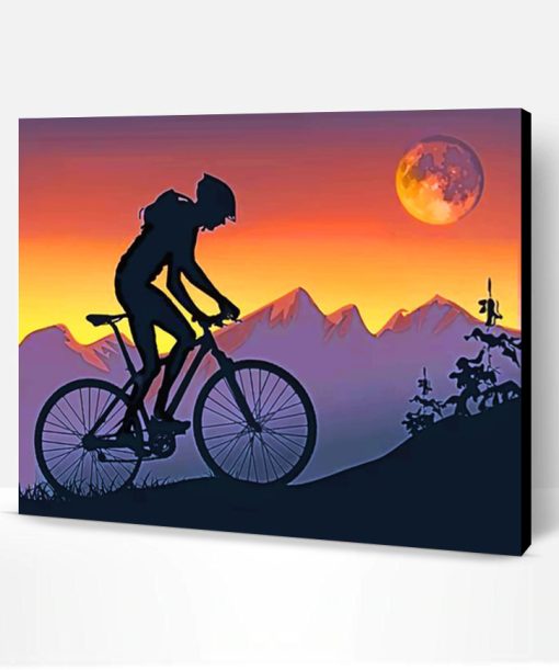 Mountain Biker On Step Hills At Sunset Paint By Number