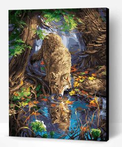 Wolf Drink from a pond Paint By Number