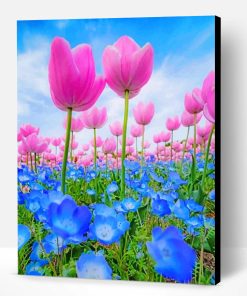 Blue And Pink Flowers Paint By Number