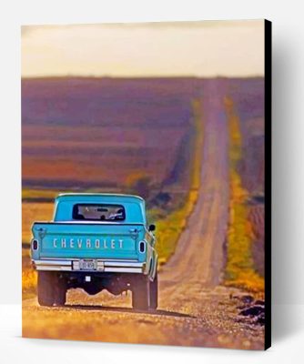 Blue Truck On A Road Paint By Number