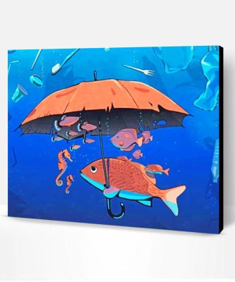 Fish Holding An Umbrella Paint By Number