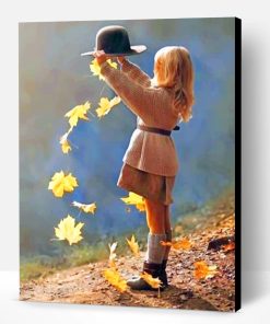 Little Girl Holding A Black Hat Paint By Number
