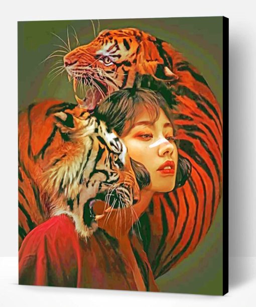 Woman And Tigers Paint By Number