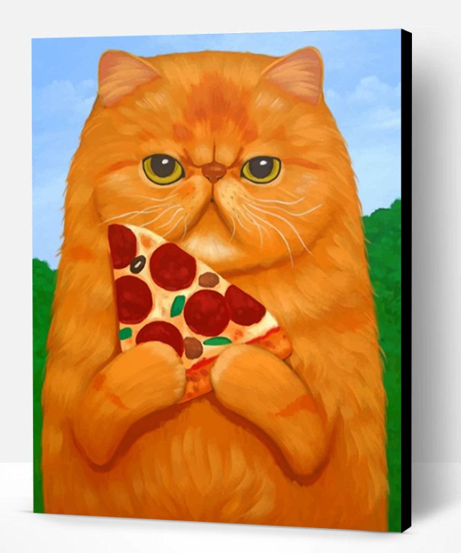 Cat Holding Pizza Paint By Number