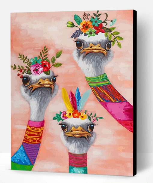 Floral Ostriches Paint By Number