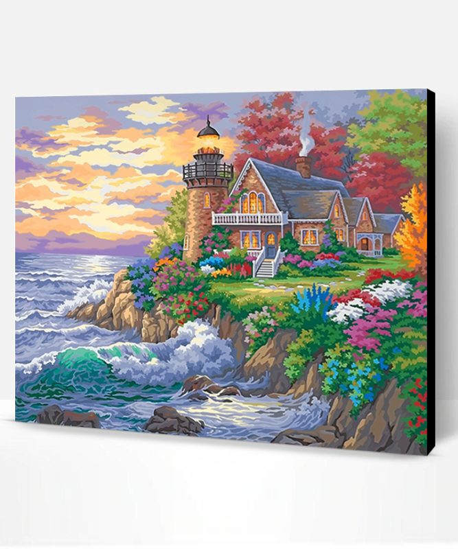 Lighthouse House Garden Seaside Paint By Number