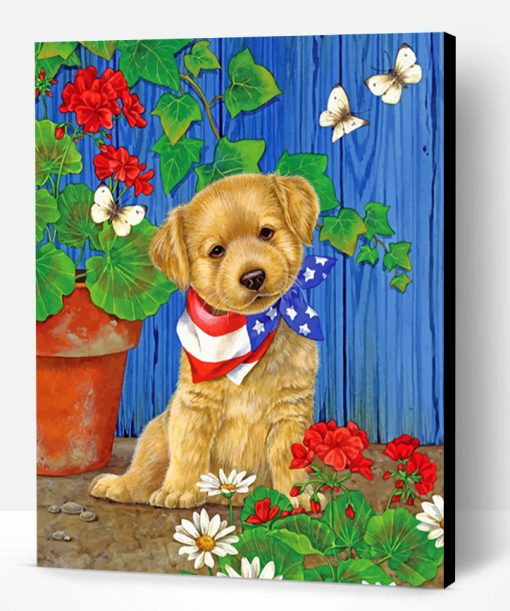 Puppy In Garden Paint By Number