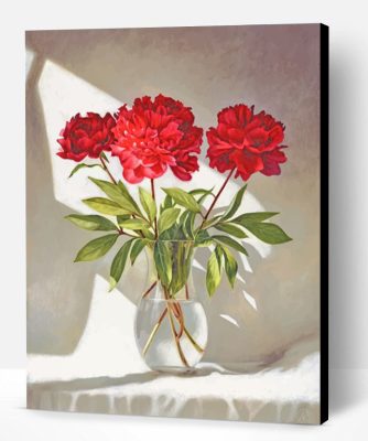 Red Peonies In Glass Paint By Number