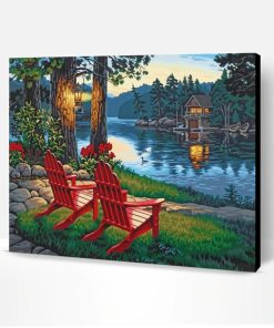 Red Chairs By Lake Paint By Number