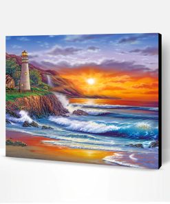 Sunset Beach Lighthouse Paint By Number