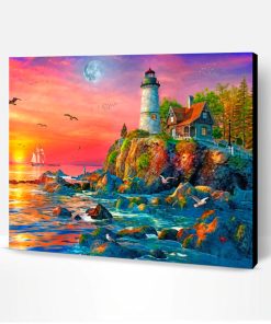 Sunset Ocean Lighthouse Paint By Number