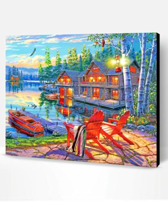 Wooden Cabin Lakeside Paint By Number