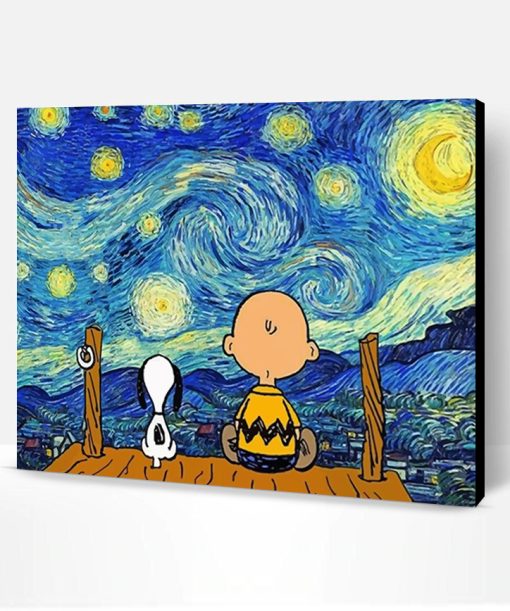 Starry Night Snoopy and Charlie Brown Paint By Number