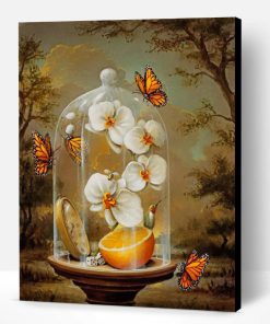 Orchid Flowers And Monarch Butterflies Paint By Number