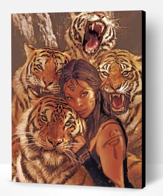 Woman And Tigers Paint By Number