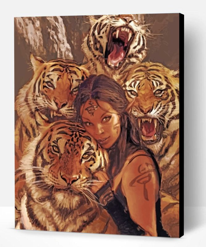 Woman And Tigers Paint By Number