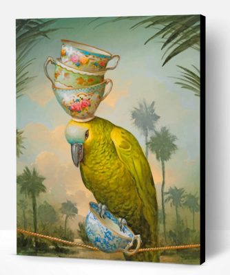 Yellow Parrot Carrying Cups Paint By Number