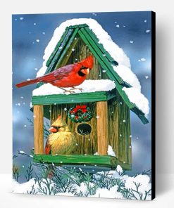 Cardinals In Snow House Paint By Number
