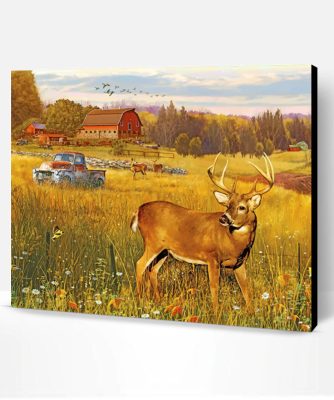 Deer In Farm Field Paint By Number