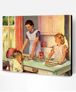 Mother And Kids In Kitchen Paint By Number