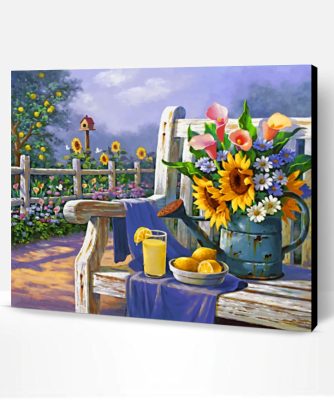 Sunflowers And Lemon On Bench Paint By Number