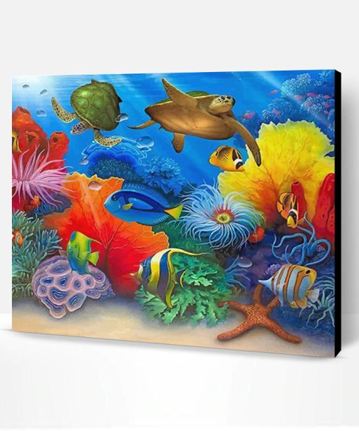 Turtles And Fishes In Sea Paint By Number