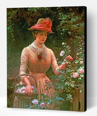 Vintage Woman In Garden Paint By Number