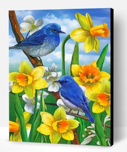 Bluebirds And Wild Daffodils Paint By Number