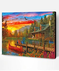 Cabin Evening Sunset Paint By Number