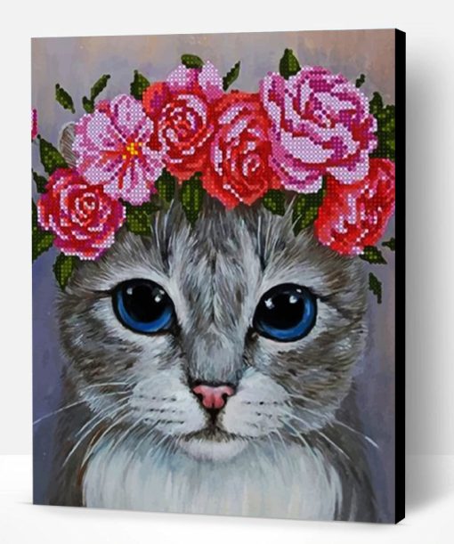 Cat Wearing Flowers Paint By Number