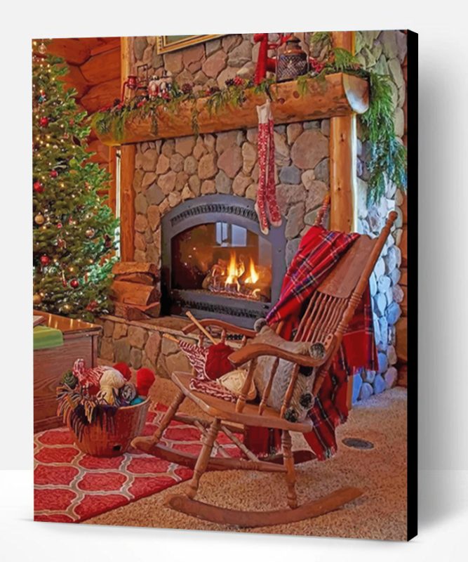 Wooden Chair And Fireplace Paint By Number