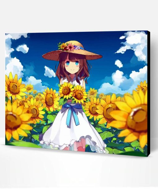 Anime Girl And Sunflowers Paint By Number