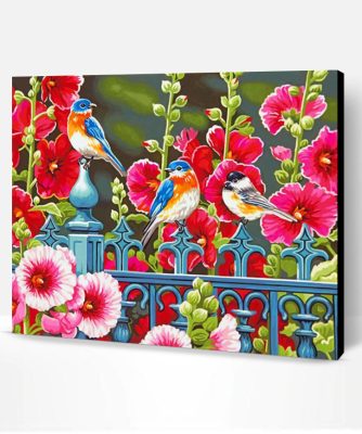 Bluebirds Garden Flowers Paint By Number