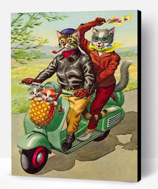 Cats On Motorcycle Paint By Number