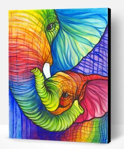 Colorful Elephant And Calf Paint By Number