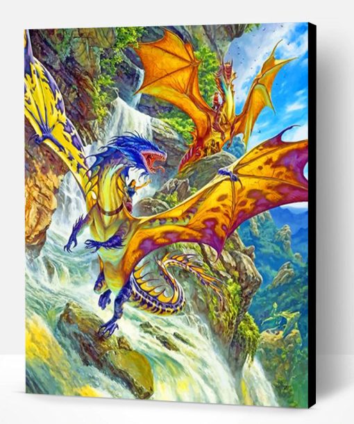 Dragons By Waterfall Paint By Number