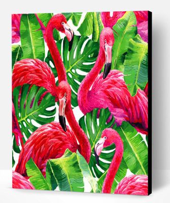 Flamingos In Monstera Plants Paint By Number