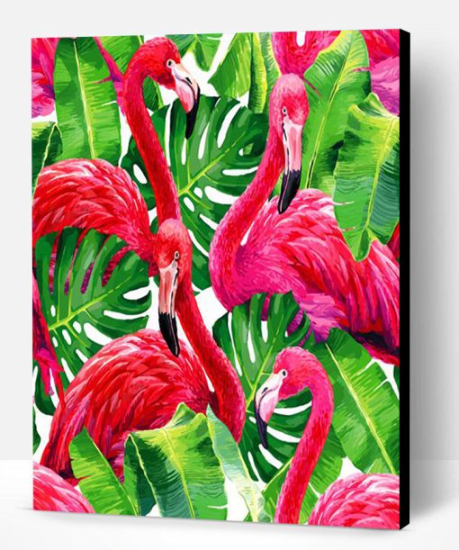 Flamingos In Monstera Plants Paint By Number