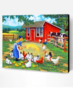 Girl Feeding Chickens Paint By Number