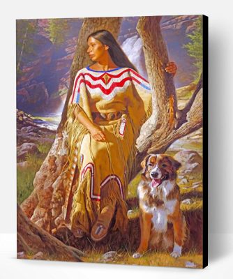 Native Woman And Dog Paint By Number