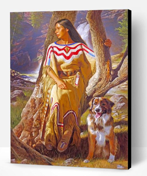 Native Woman And Dog Paint By Number